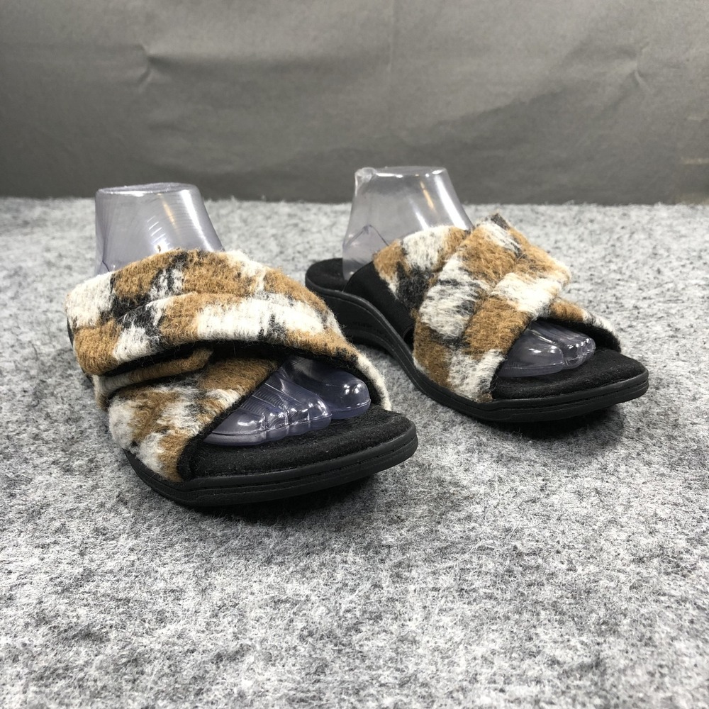 Vionic Relax II Slippers Womens 9 Brown Animal Print Fleece Slide Comfort House